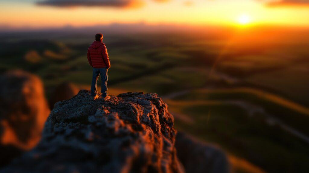 Man sunset clifftop vista landscape contemplation travel